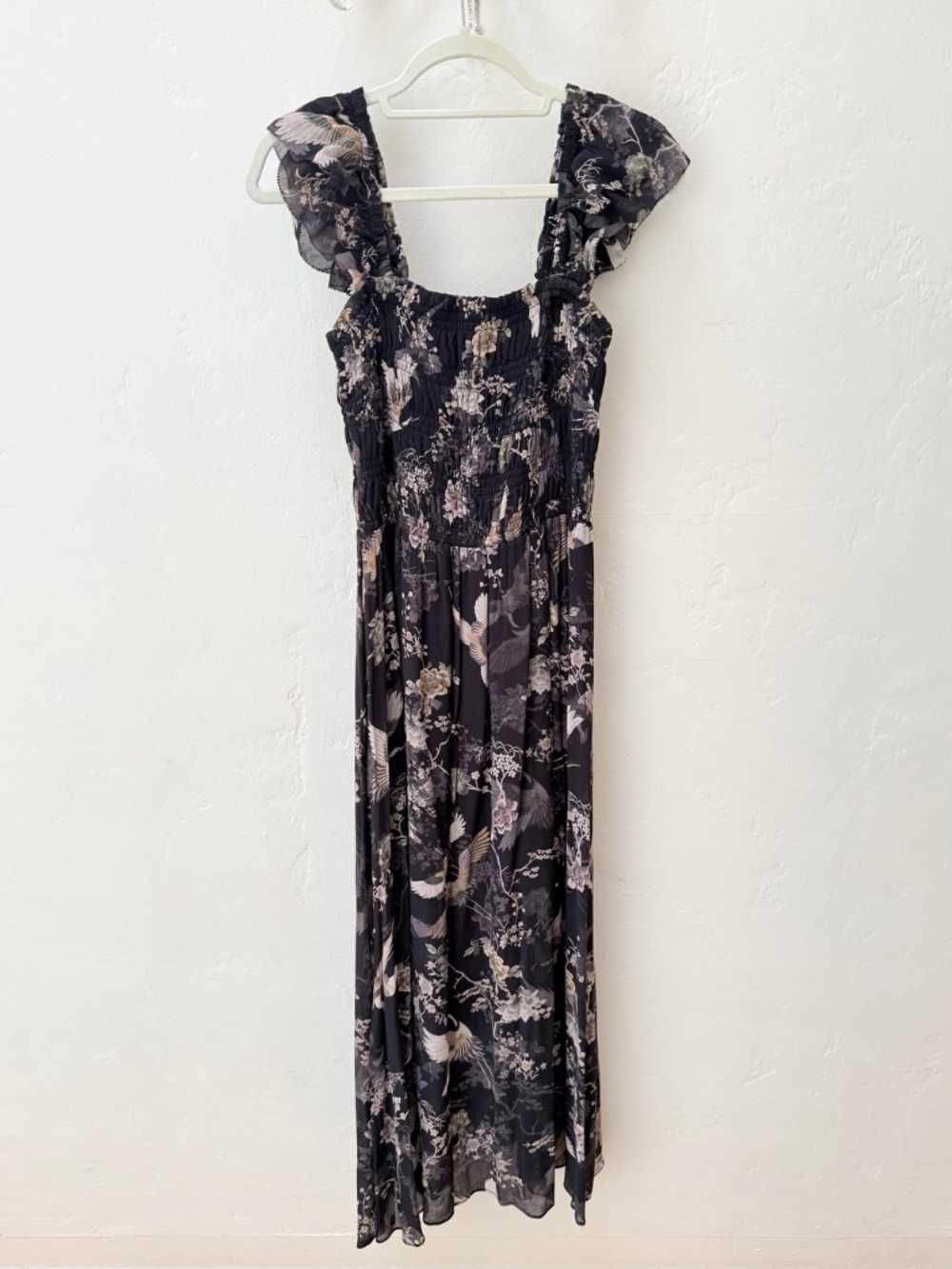 All Saints -  Mali Amare Black Smocked Midi Dress - Picture 4 of 6